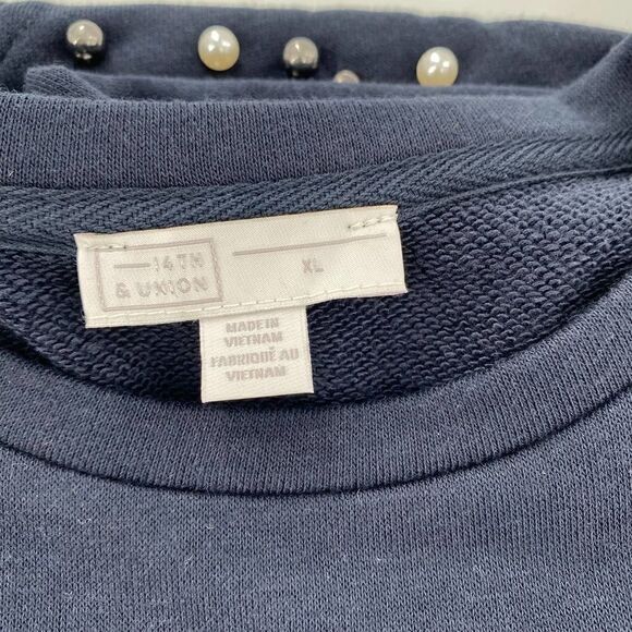 NWT 14TH & UNION Faux Pearl Crew Neck Sweatshirt In Navy Night Size XL - Picture 8 of 10